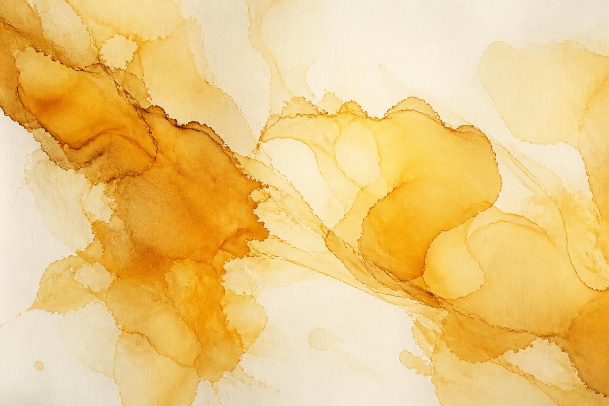 Encre et aquarelle dorées diffusées sur papier crème